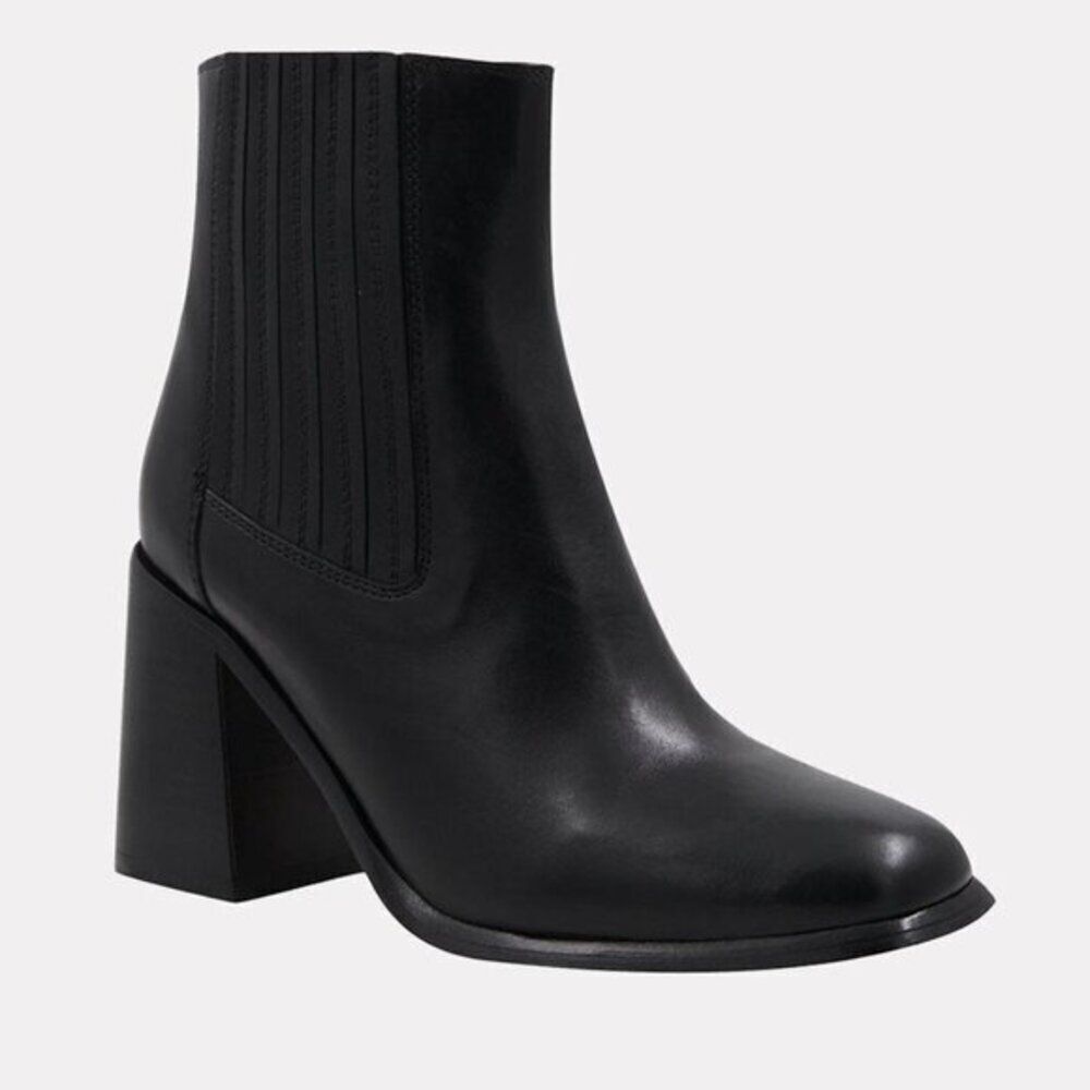 Andre Assous Black Leather Block Heel Ankle Boots - Picture 2 of 7